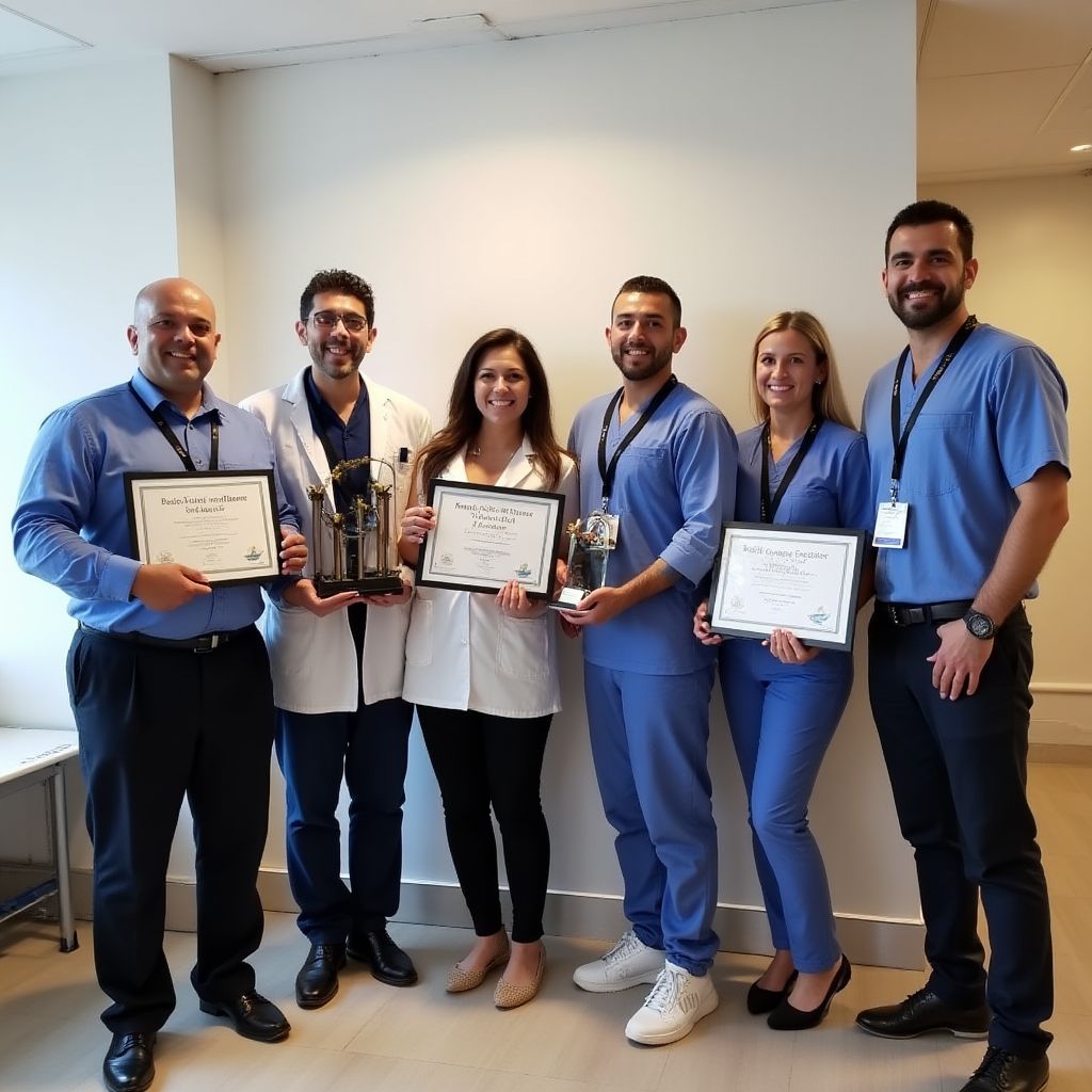 Equipo médico celebrando logros
